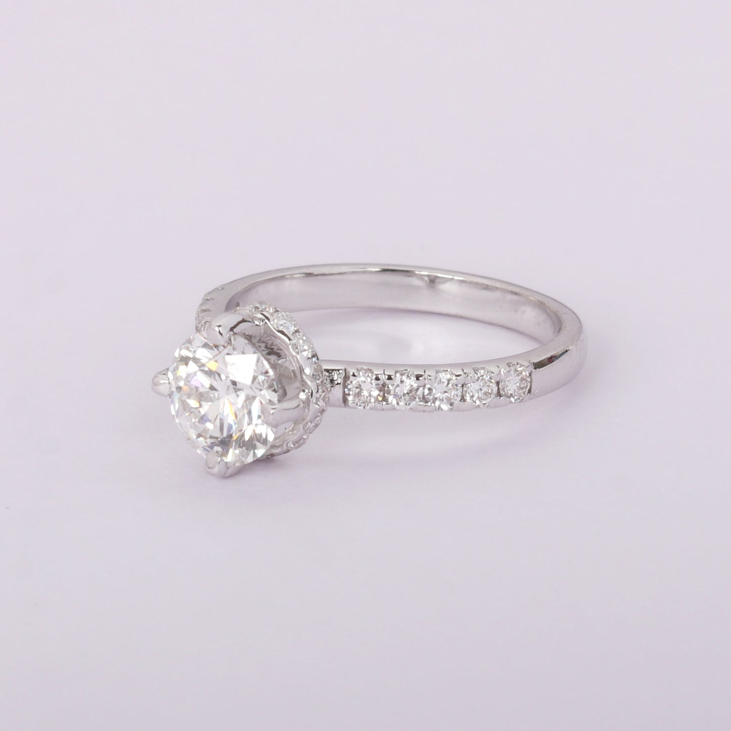 14K Lab Grown Diamond Round Petite Halo Ring | IGI Certified
