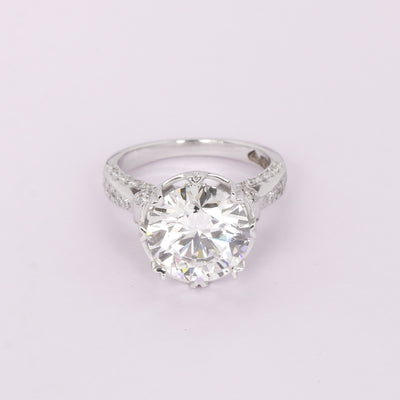 14K Lab Grown Diamond 5 Ct Solitaire Round-Cut Pave Halo Cluster Ring, VVS/E, IGI Certified