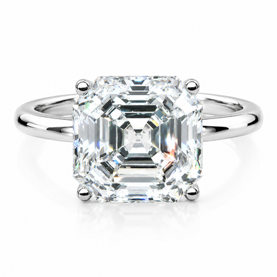 Certified 7.2ct Asscher Cut White Moissanite Ring For Valentines 18K Gold Plated