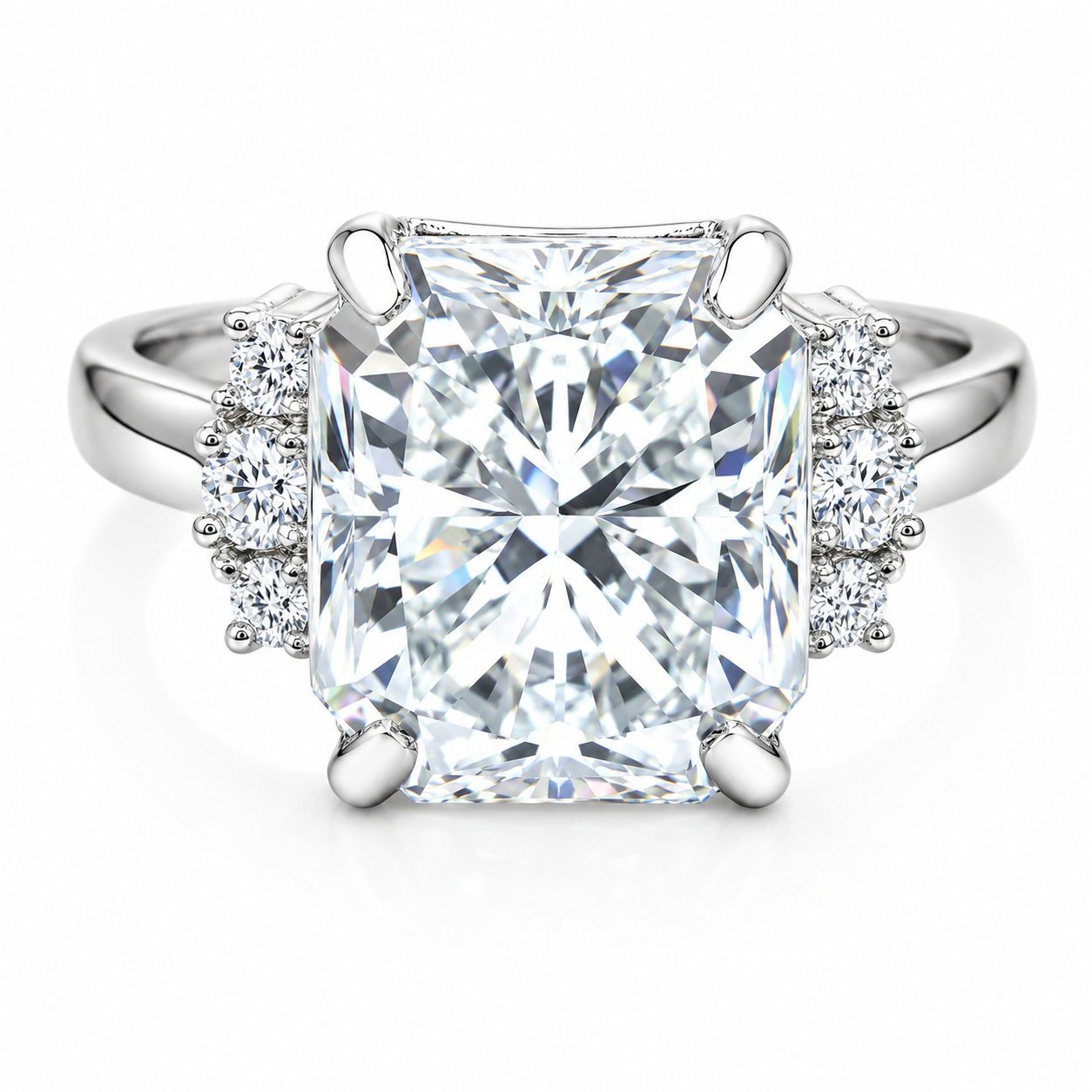 Certified 4.45ct VS1 Radiant White Moissanite Ring Fine Jewellery 18K Gold Plated