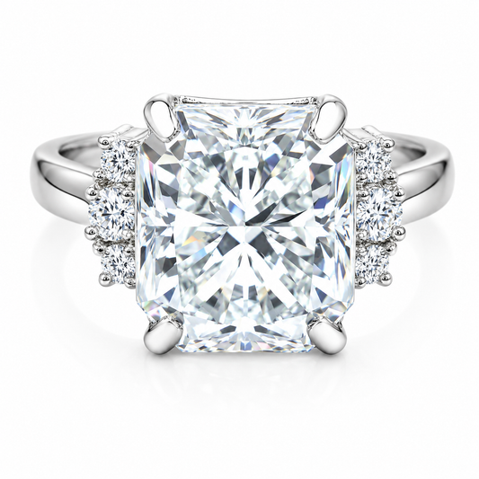 Certified 4.45ct VS1 Radiant White Moissanite Ring Fine Jewellery 18K Gold Plated