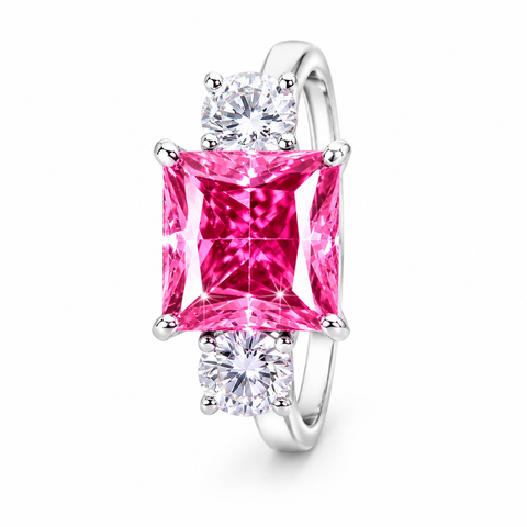 Certified 2ct VVS1 Princess Pink Moissanite Solitaire Ring in 18K Gold Plated
