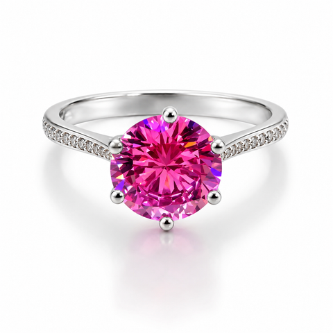 1.50 ct DEW Certified Pink Moissanite Ring – Engagement Jewellery in 18K Gold Plated Verm 18K Gold Plated