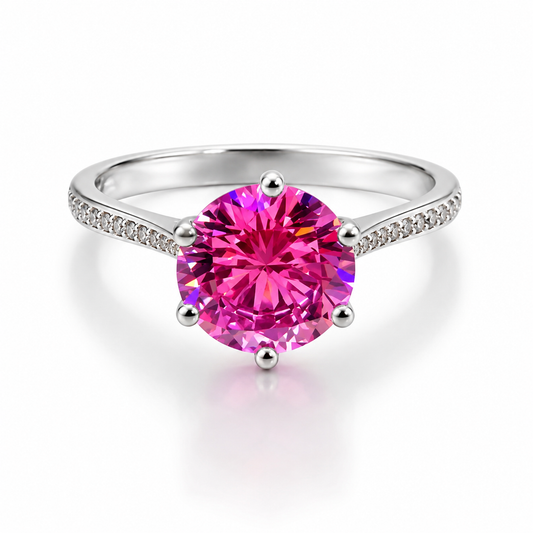 1.50 ct DEW Certified Pink Moissanite Ring – Engagement Jewellery in 18K Gold Plated Verm 18K Gold Plated