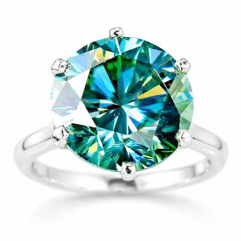 10 ct DEW Certified Blue Round Moissanite Solitaire Ring – Xmas Surprise 18K Gold Plate 18K Gold Plated