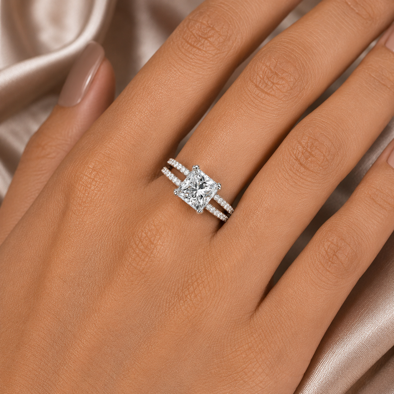4.25ct DEW White Moissanite Princess Solitaire Ring