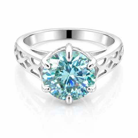 5.5ct DEW Blue Moissanite Round Solitaire Ring