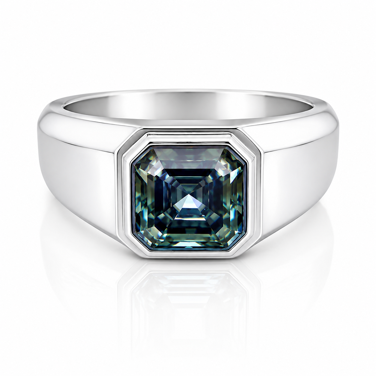 3.7ct DEW Grey Moissanite Asscher Solitaire Ring
