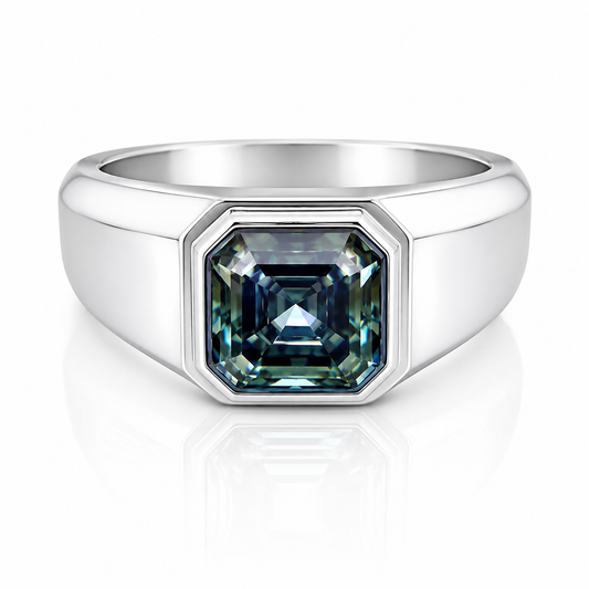 3.7ct DEW Grey Moissanite Asscher Solitaire Ring