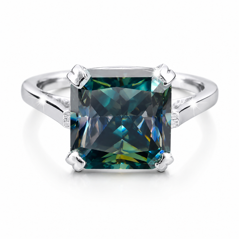 7.5 ct DEW Blue Moissanite Asscher Solitaire Ring - 18K Gold Vermeil on 925 Sterling Silver