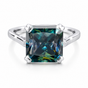 7.5 ct DEW Blue Moissanite Asscher Solitaire Ring - 18K Gold Vermeil on 925 Sterling Silver