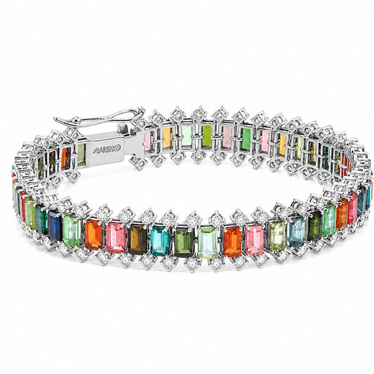 14K/18K Lab Grown Multi-Color Sapphire Bracelet – Emerald Cut, 15.9ct, BIS Hallmark Gold