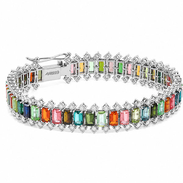 14K/18K Lab Grown Multi-Color Sapphire Bracelet – Emerald Cut, 15.9ct, BIS Hallmark Gold