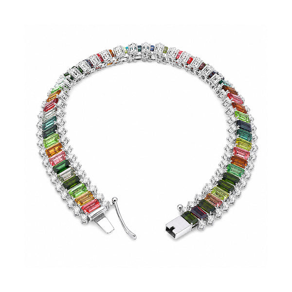 14K/18K Lab Grown Multi-Color Sapphire Bracelet – Emerald Cut, 15.9ct, BIS Hallmark Gold