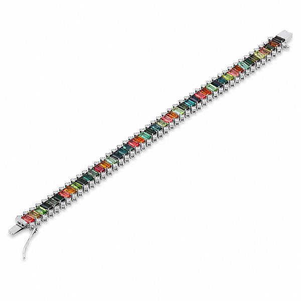 14K/18K Lab Grown Multi-Color Sapphire Bracelet – Emerald Cut, 15.9ct, BIS Hallmark Gold