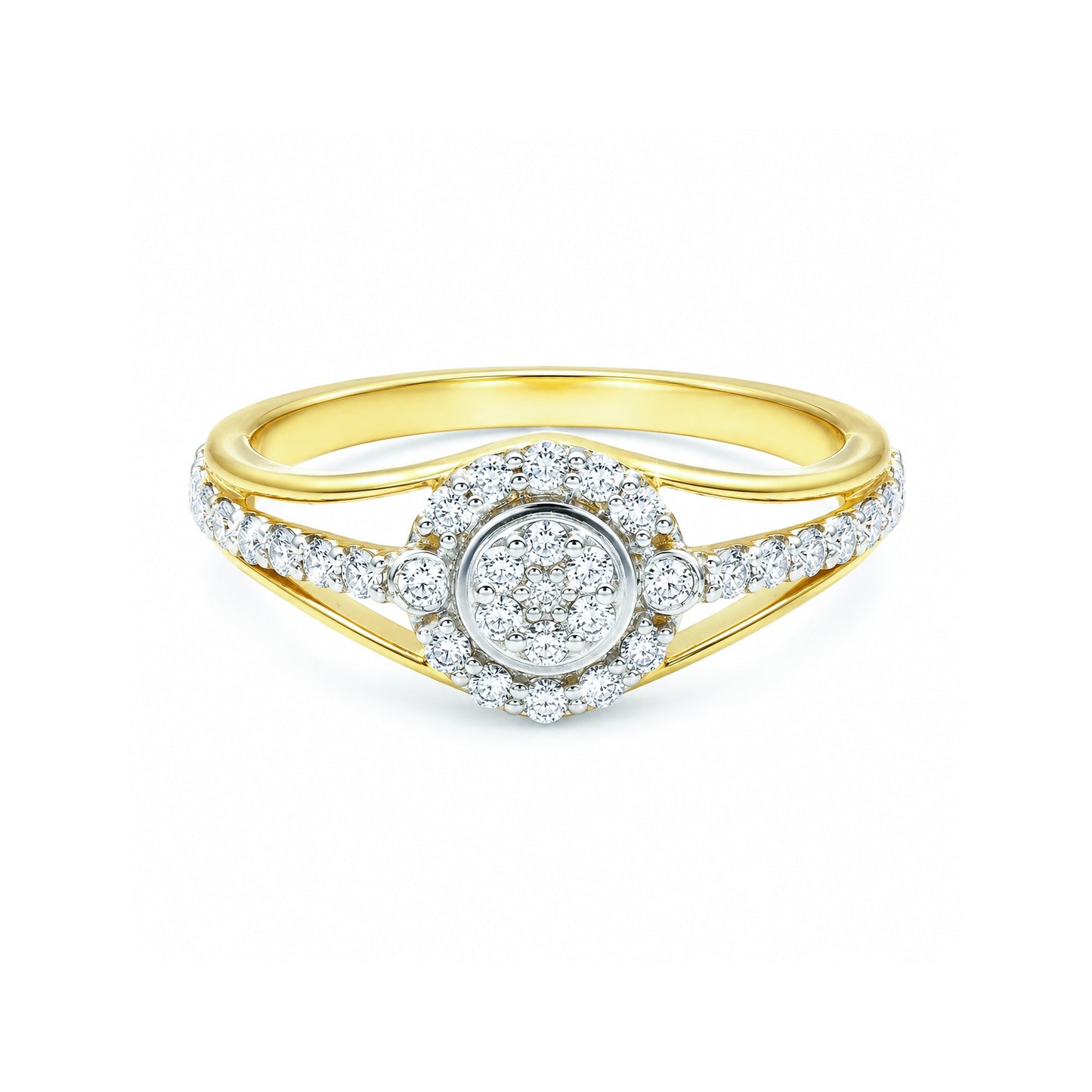 0.41 Ct. IGI Natural Diamond Floral Halo Ring in 18K Yellow Gold for Women Gift