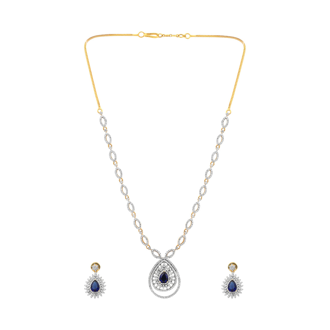 2.95 Ct. IGI Certified Natural Diamond Necklace Set 18K Yellow Gold Earrings