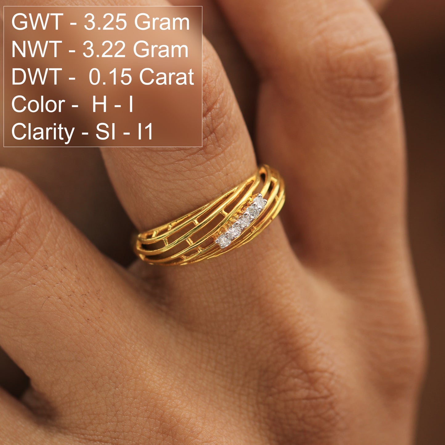 Textured Gold Weave Diamond Ring