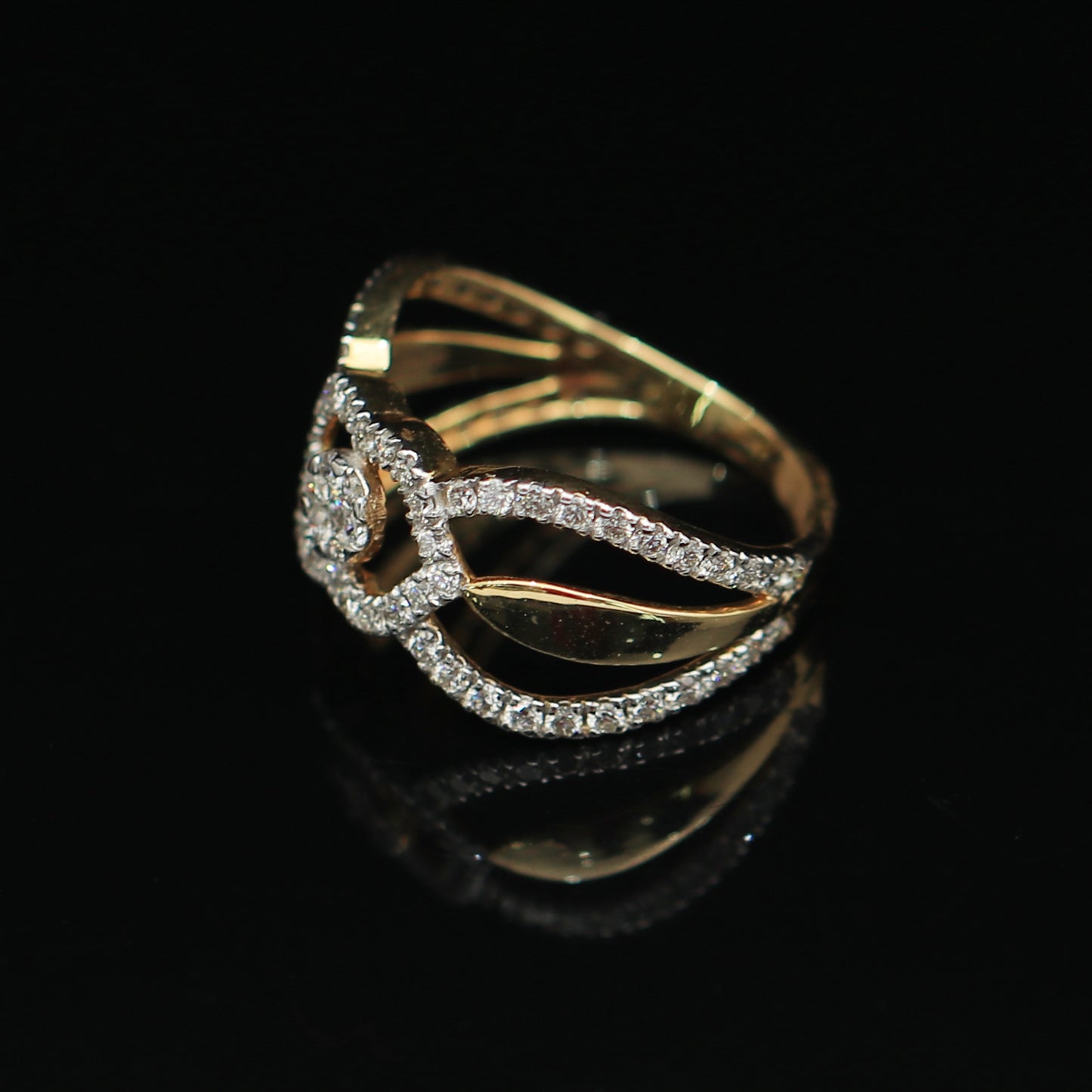 Gold and Diamond Ring with an Interlaced Openwork Design