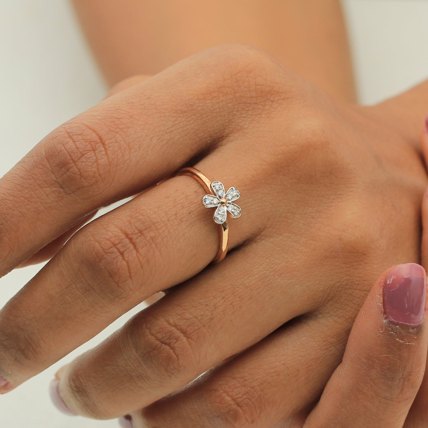 Delicate Floral Diamond Ring in Rose Gold