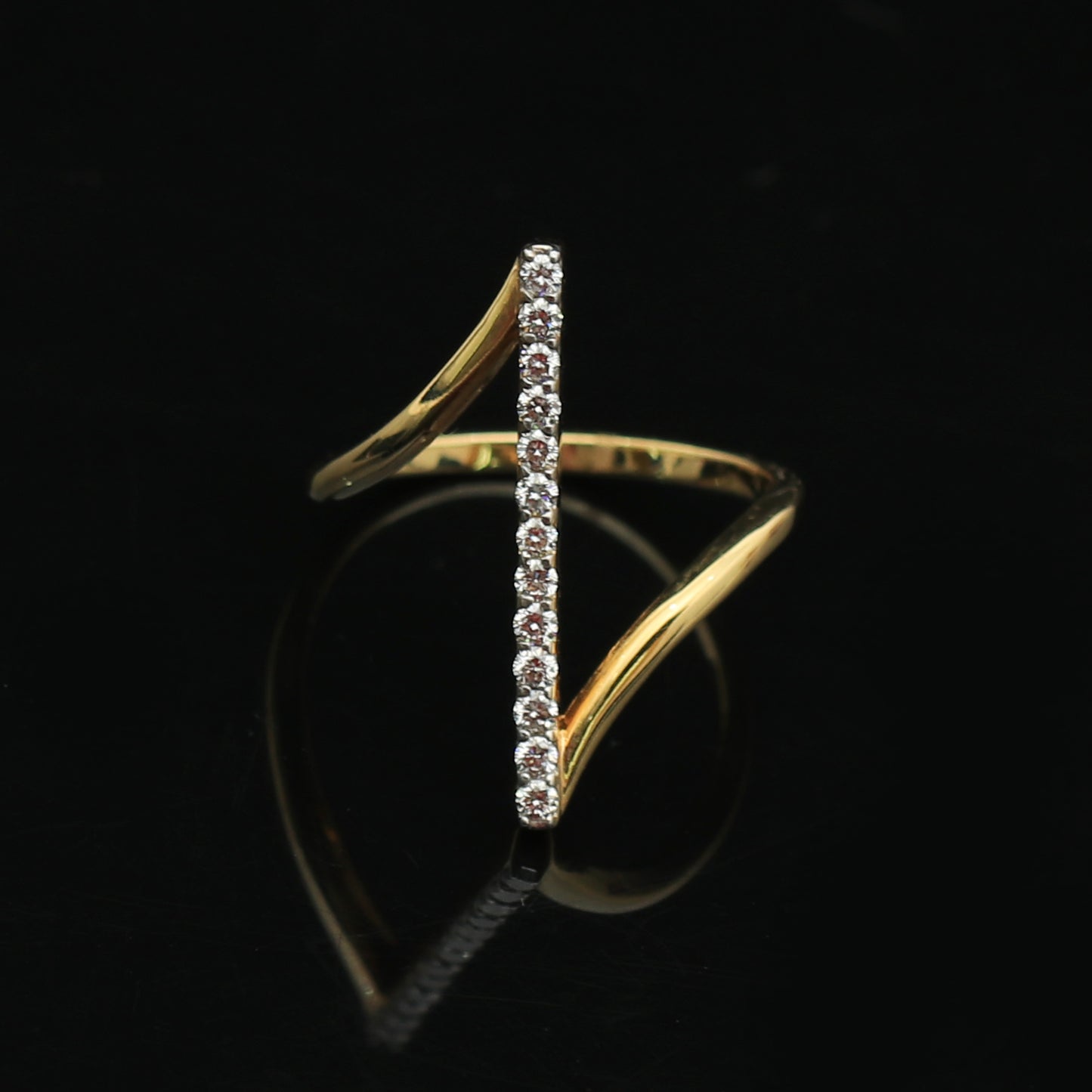 Modern Vertical Bar Open Ring with Diamonds