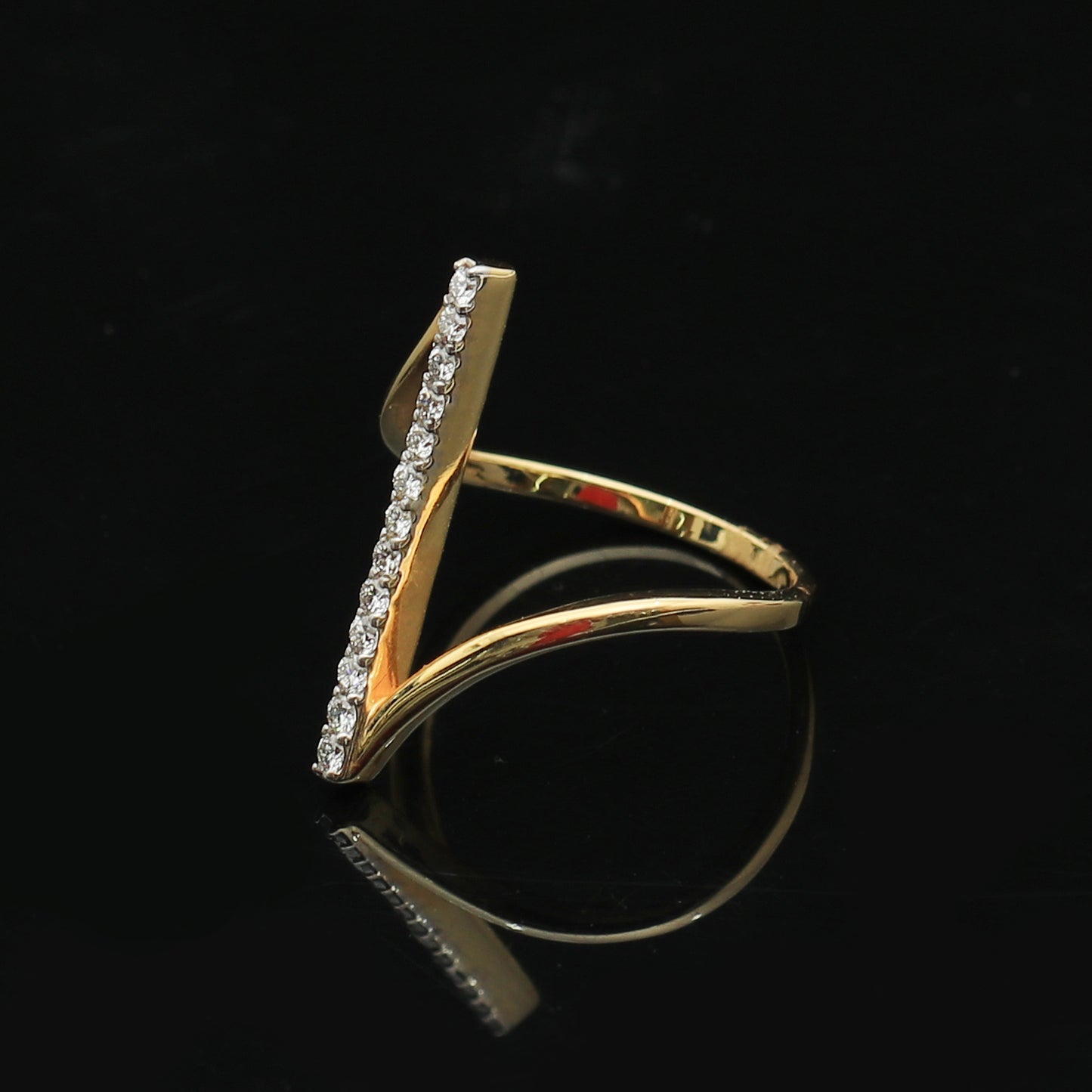 Modern Vertical Bar Open Ring with Diamonds