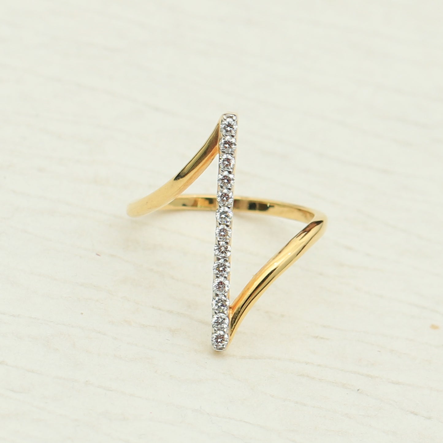 Modern Vertical Bar Open Ring with Diamonds