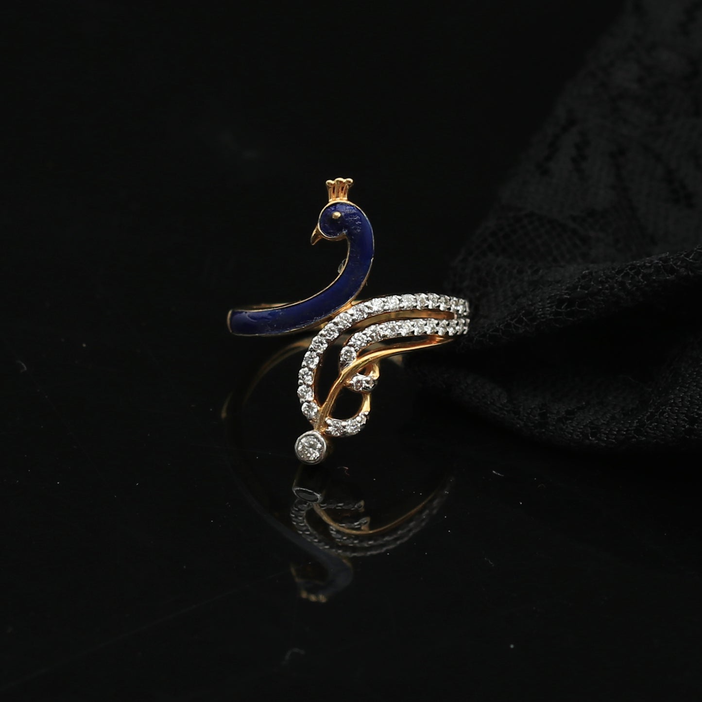 Peacock Inspired Gold And Diamond Ring