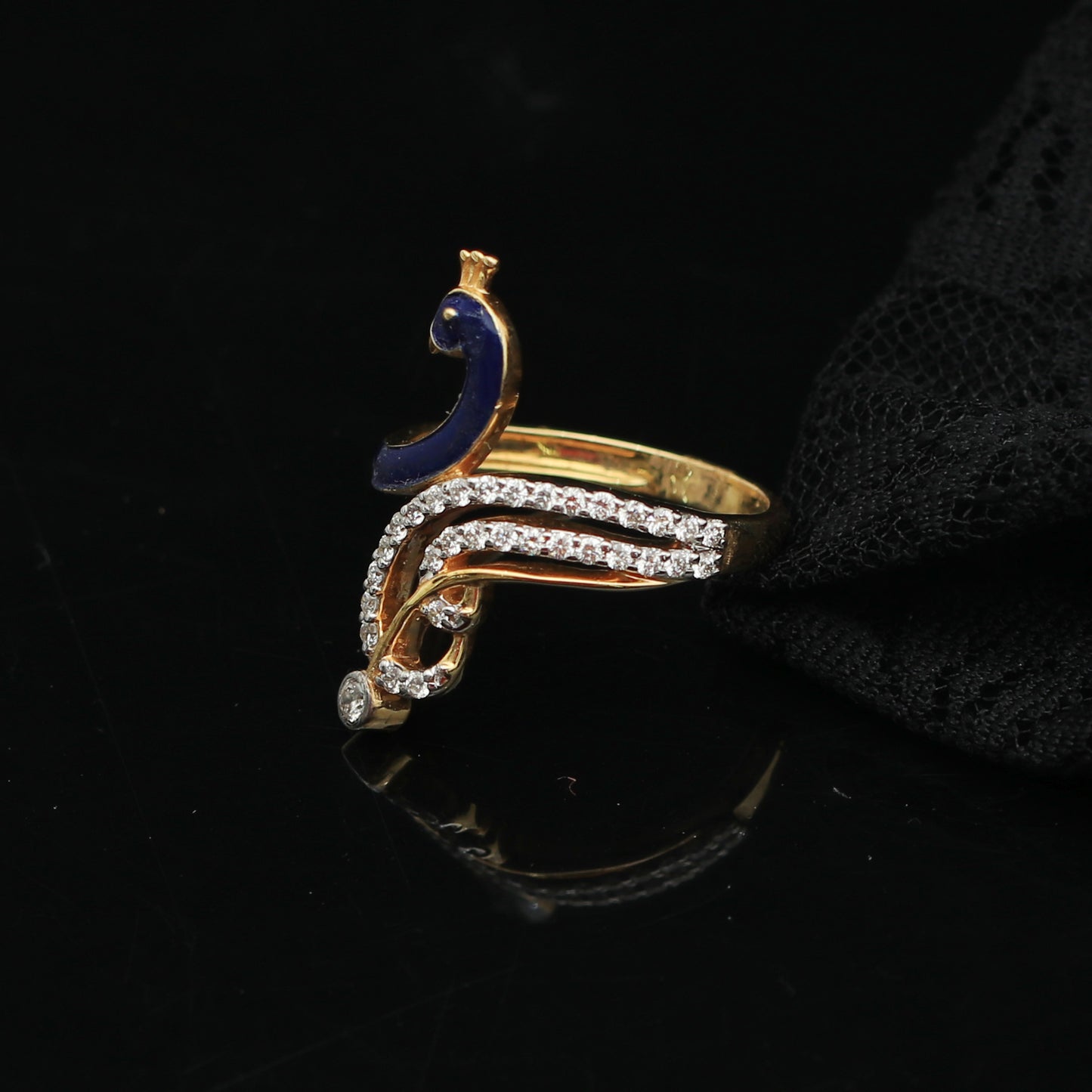 Peacock Inspired Gold And Diamond Ring