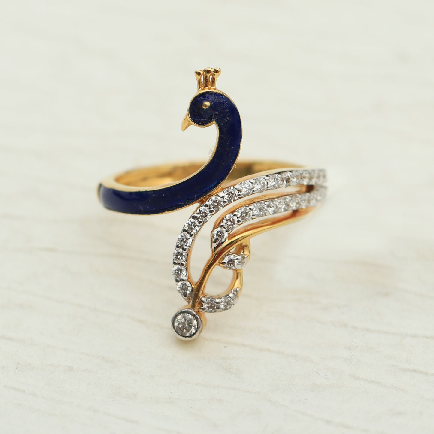 Peacock Inspired Gold And Diamond Ring