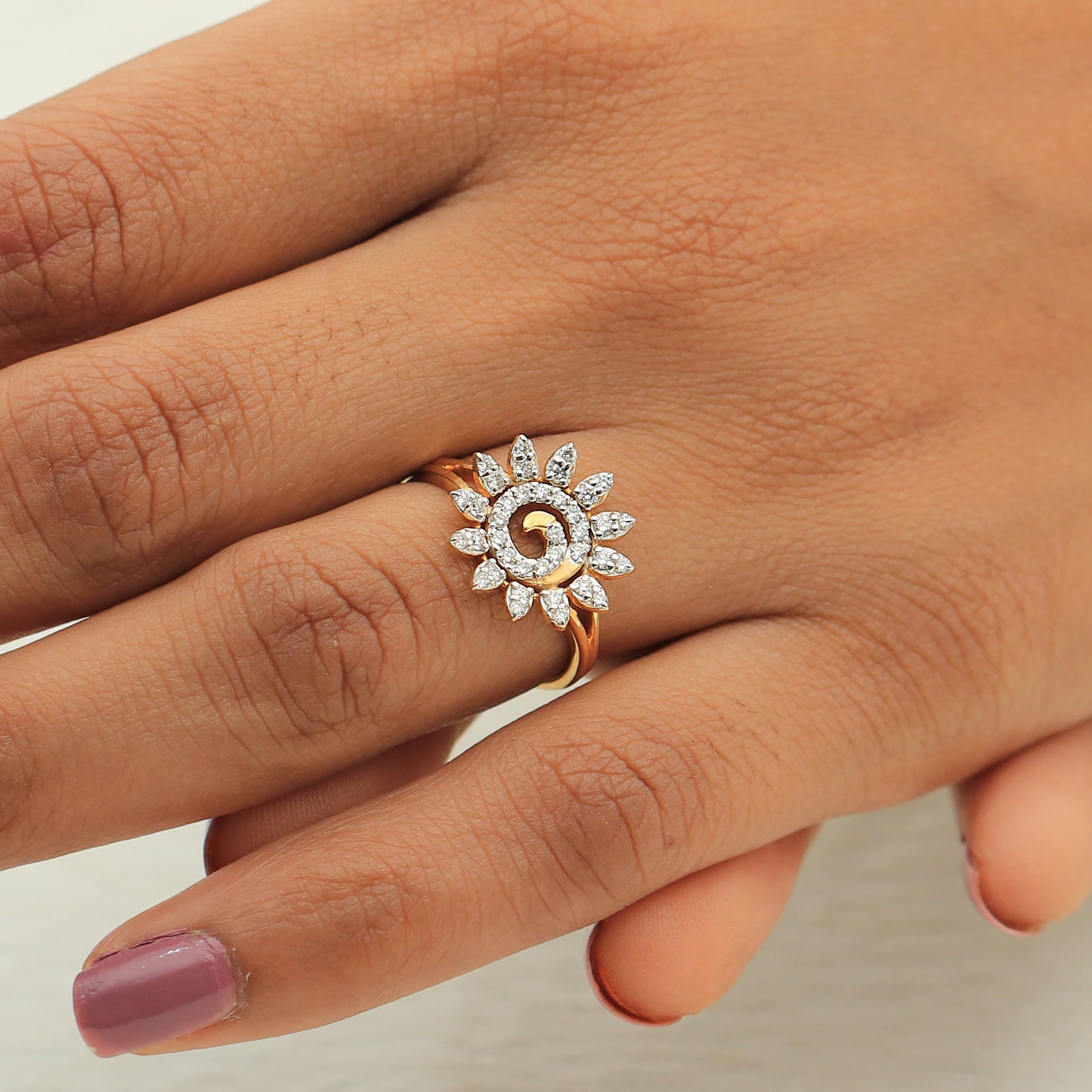 Sunflower Spiral Diamond Ring