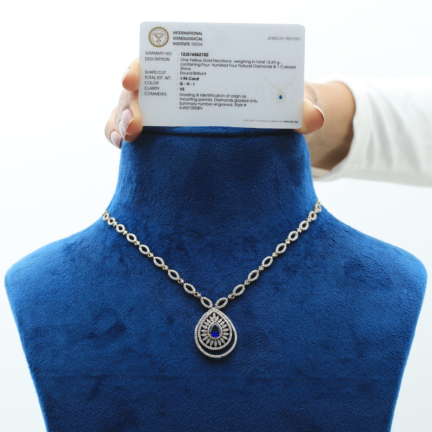 Gold And Diamond Necklace Set With Blue Sapphire Stones