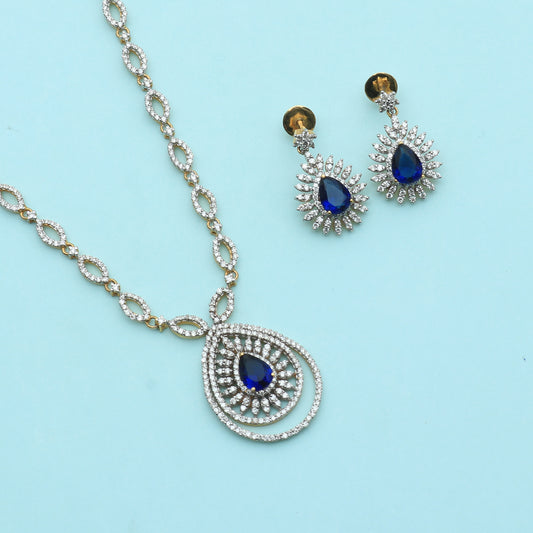 Gold And Diamond Necklace Set With Blue Sapphire Stones