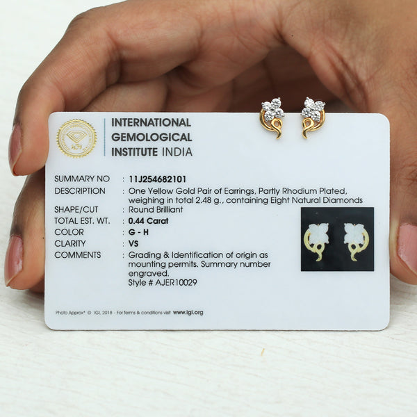 0.44 Ct. Natural Diamond Stud Earrings in 18K Yellow Gold IGI Certified