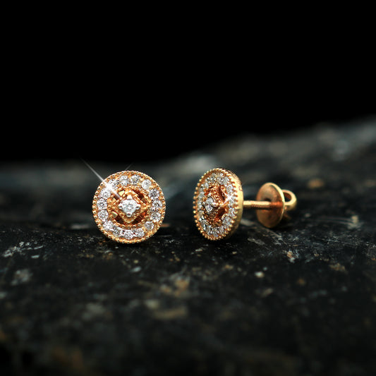 Floral Halo 18K Rose Gold Diamond Stud Earrings