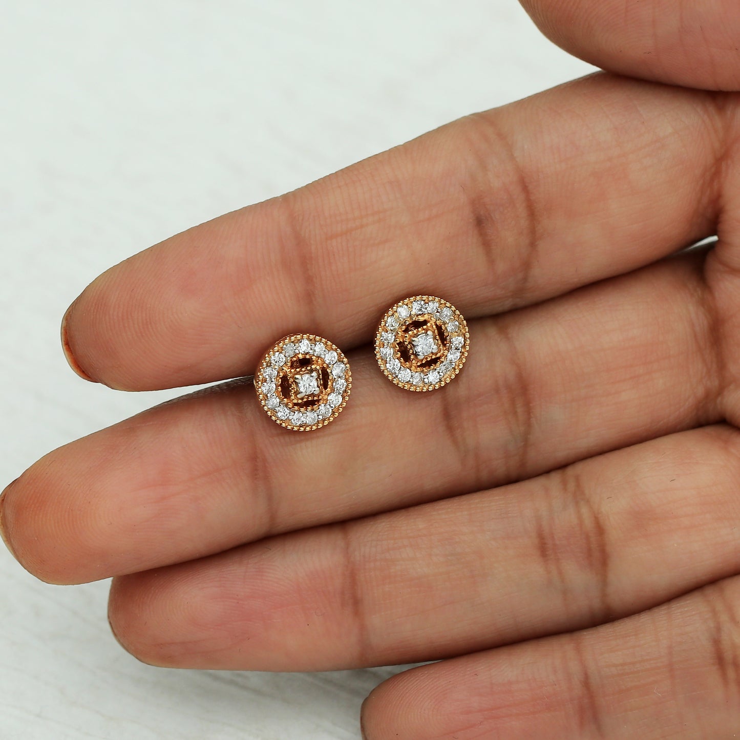 Floral Halo 18K Rose Gold Diamond Stud Earrings