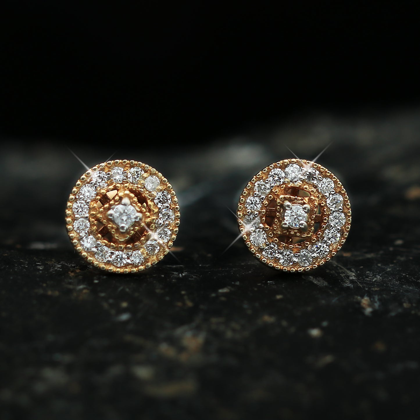 Floral Halo 18K Rose Gold Diamond Stud Earrings