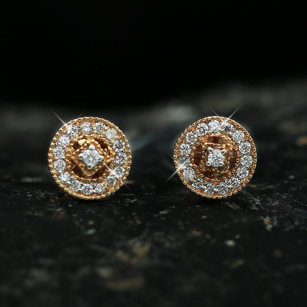 18K Rose Gold Diamond Stud Earrings with 0.40 Ct. Certified