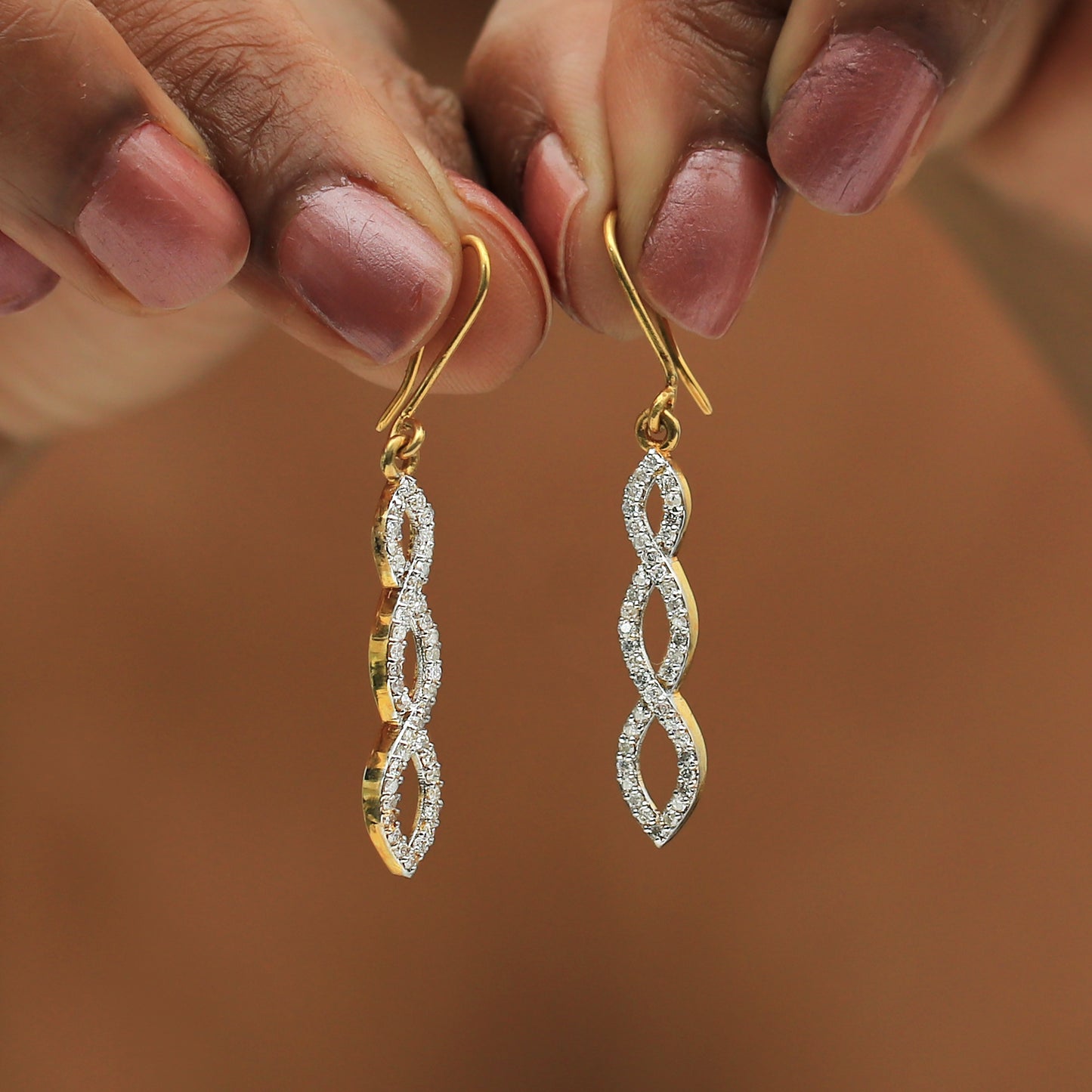 Infinity Twist Diamond Drop Earrings in 18K Gold