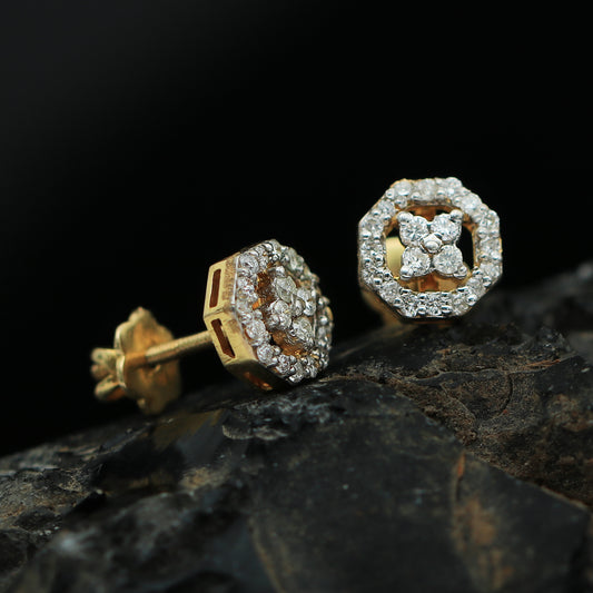 Octagon Diamond Stud Earrings in 18K Gold