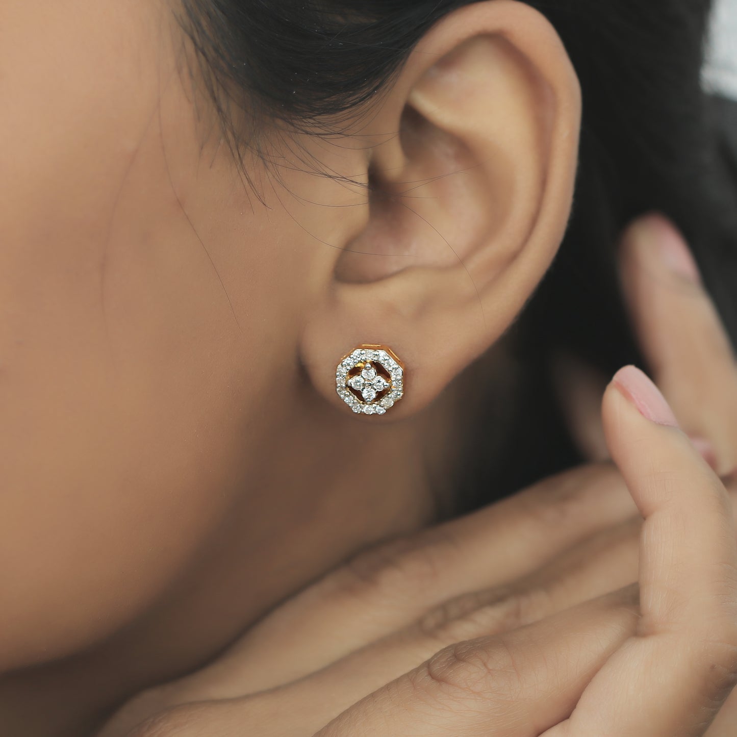 Octagon Diamond Stud Earrings in 18K Gold