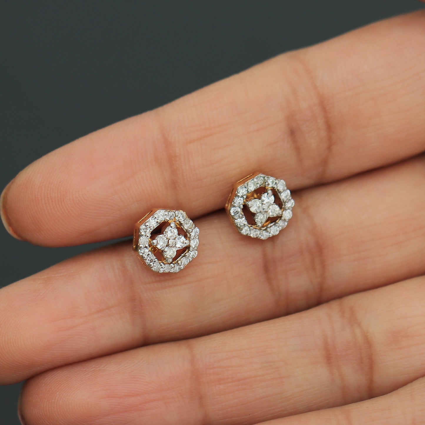 Octagon Diamond Stud Earrings in 18K Gold