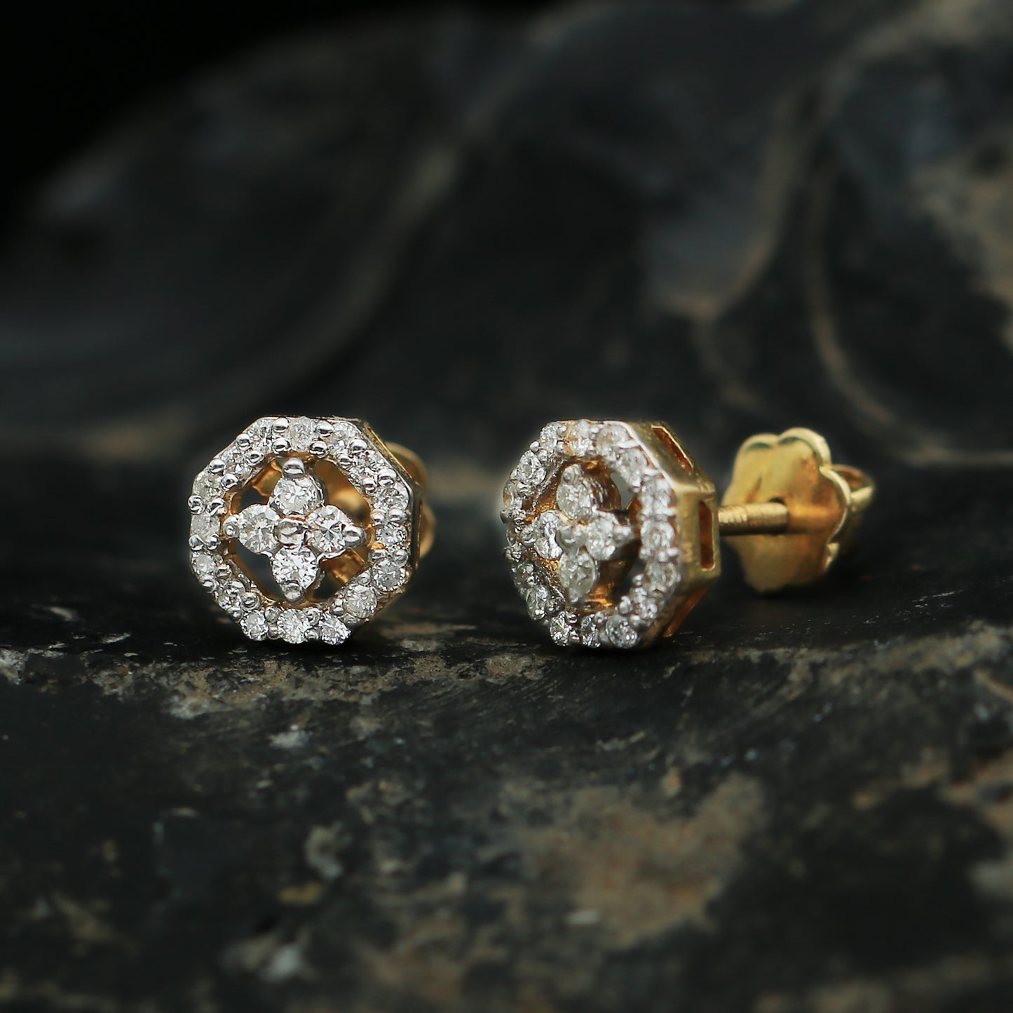 Octagon Diamond Stud Earrings in 18K Gold