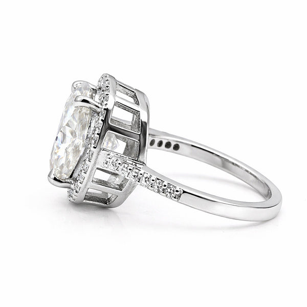 Round lab-grown diamond ring worn on hand, classic engagement styling