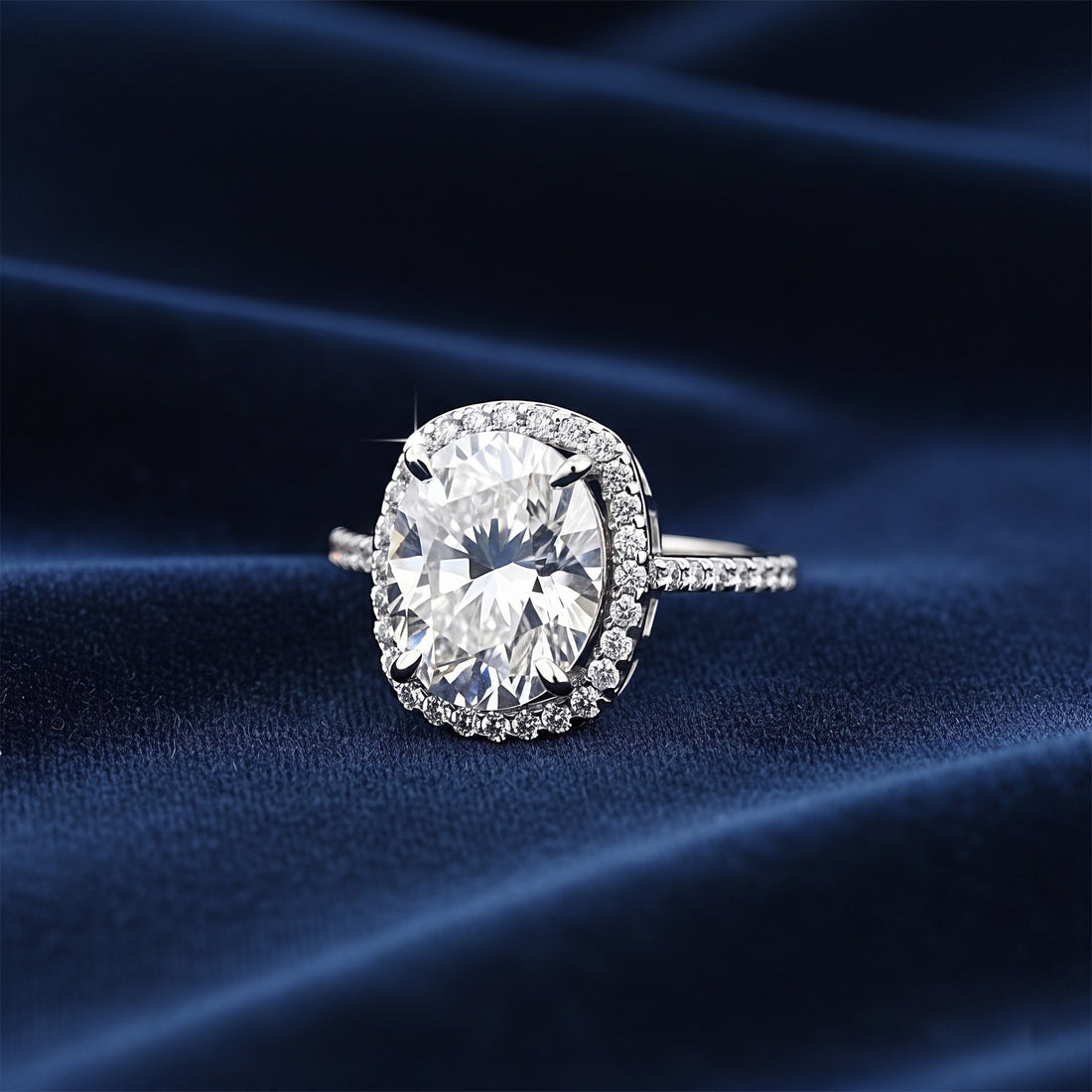 Top view of round brilliant lab diamond ring showing prong setting and fire