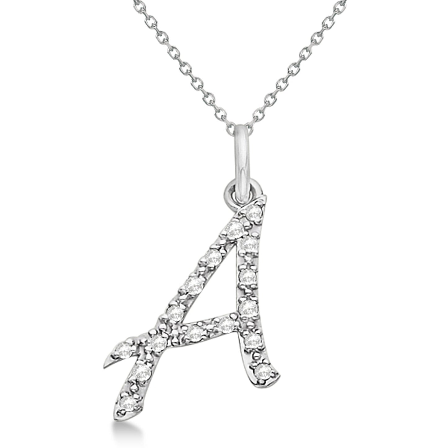 Lab Grown Diamond Initial Letter A Pendant, White Gold finish, Sterling Silver - GEMHUB & CO.