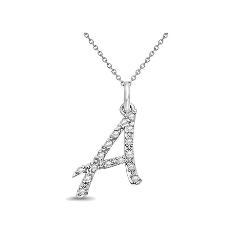 Natural Diamond Initial Letter A Pendant, White Gold finish, 3 Micron Vermeil - GEMHUB & CO.