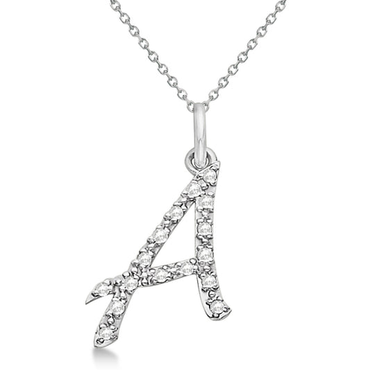 Natural Diamond Initial Letter A Pendant, White Gold finish, 3 Micron Vermeil - GEMHUB & CO.