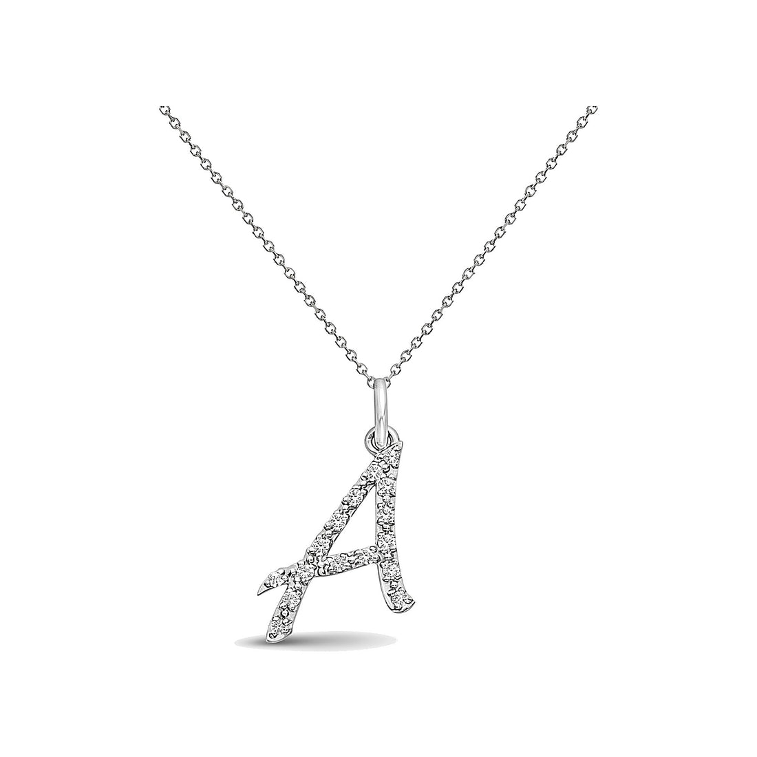 Natural Diamond Initial Letter A Pendant, White Gold - Detail View