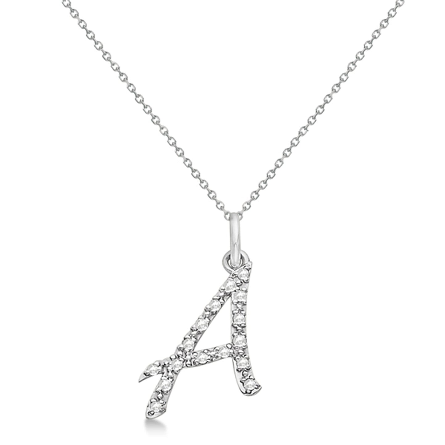 Natural Diamond Initial Letter A Pendant, White Gold - Detail View